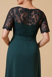Pine Chiffon V-Neck Long Mother of the Bride Dress with Sleeves
