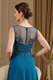 Peacock Blue A Line Long Mother of the Bride Dress with Appliques