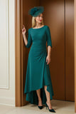 Pine Sheath  Boat Neck Asymmetrical Mother of the Bride Dress