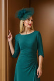 Pine Sheath  Boat Neck Asymmetrical Mother of the Bride Dress