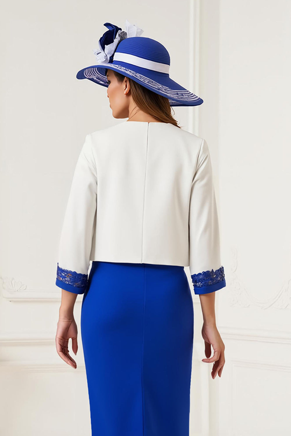 Royal Blue 2 Piece Bodycon Midi Mother of the Bride Dress with Lace