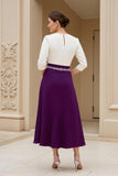 Black A Line Chiffon Boat Neck Midi Mother of the Bride Dress with Sleeves