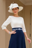 Black A Line Chiffon Boat Neck Midi Mother of the Bride Dress with Sleeves