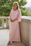 Candy Pink Sheath Chiffon Round Neck Long Mother of the Bride Dress with Sleeves