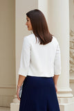 Navy 2 Piece A Line Chiffon Pleated Midi Mother of the Bride Dress with Sleeves