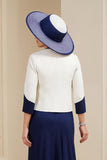 Navy 3 Piece Long Mother of the Bride Outfits with Sleeves