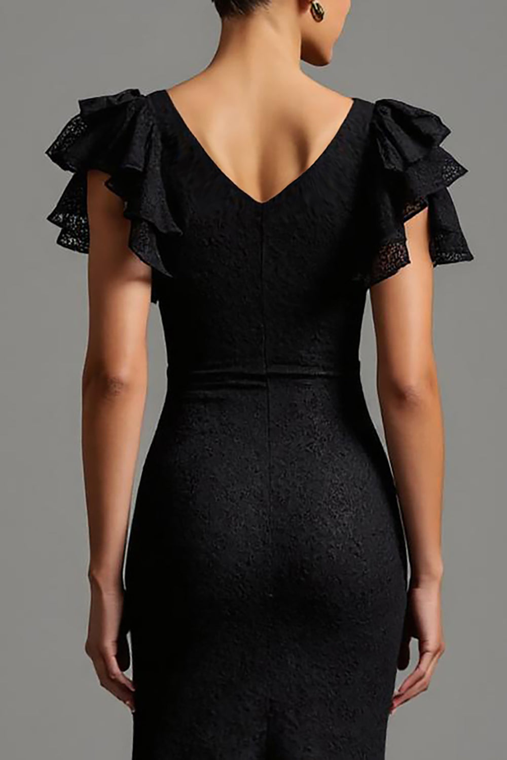 Zapakasa Women Black Long Lace Formal Dress Mermaid Boat Neck Evening Dress with Ruffles Zapakasa Women Black Long Lace Formal Dress Mermaid Boat Neck Evening Dress with Ruffles