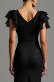 Black Lace Mermaid Boat Neck Long Formal Dress with Ruffles
