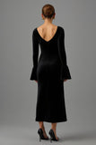 Black Velvet Sheath V Neck Long Sleeves Formal Dress