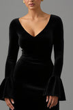 Black Velvet Sheath V Neck Long Sleeves Formal Dress