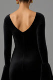 Black Velvet Sheath V Neck Long Sleeves Formal Dress