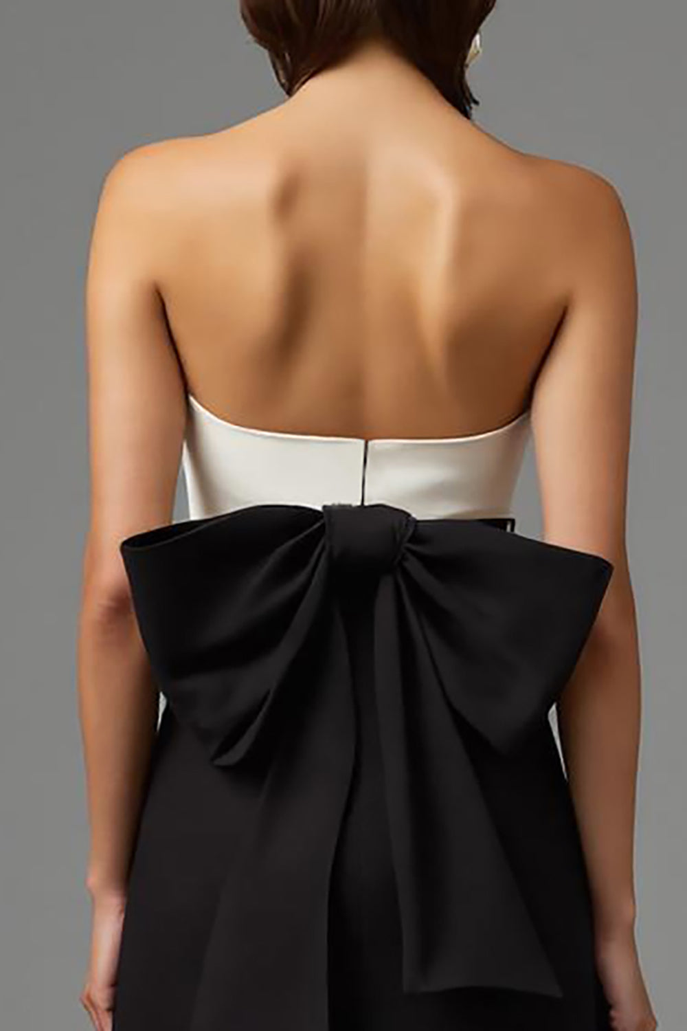 Simple Black and White Sheath Strapless Long Formal Dress with Bow