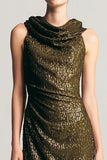 Sparkly Olive Sequins Cowl Neck Sheath Long Holiday Party Dress