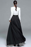 Black and White Patchwork Long Sleeves Formal Dress with Pockets