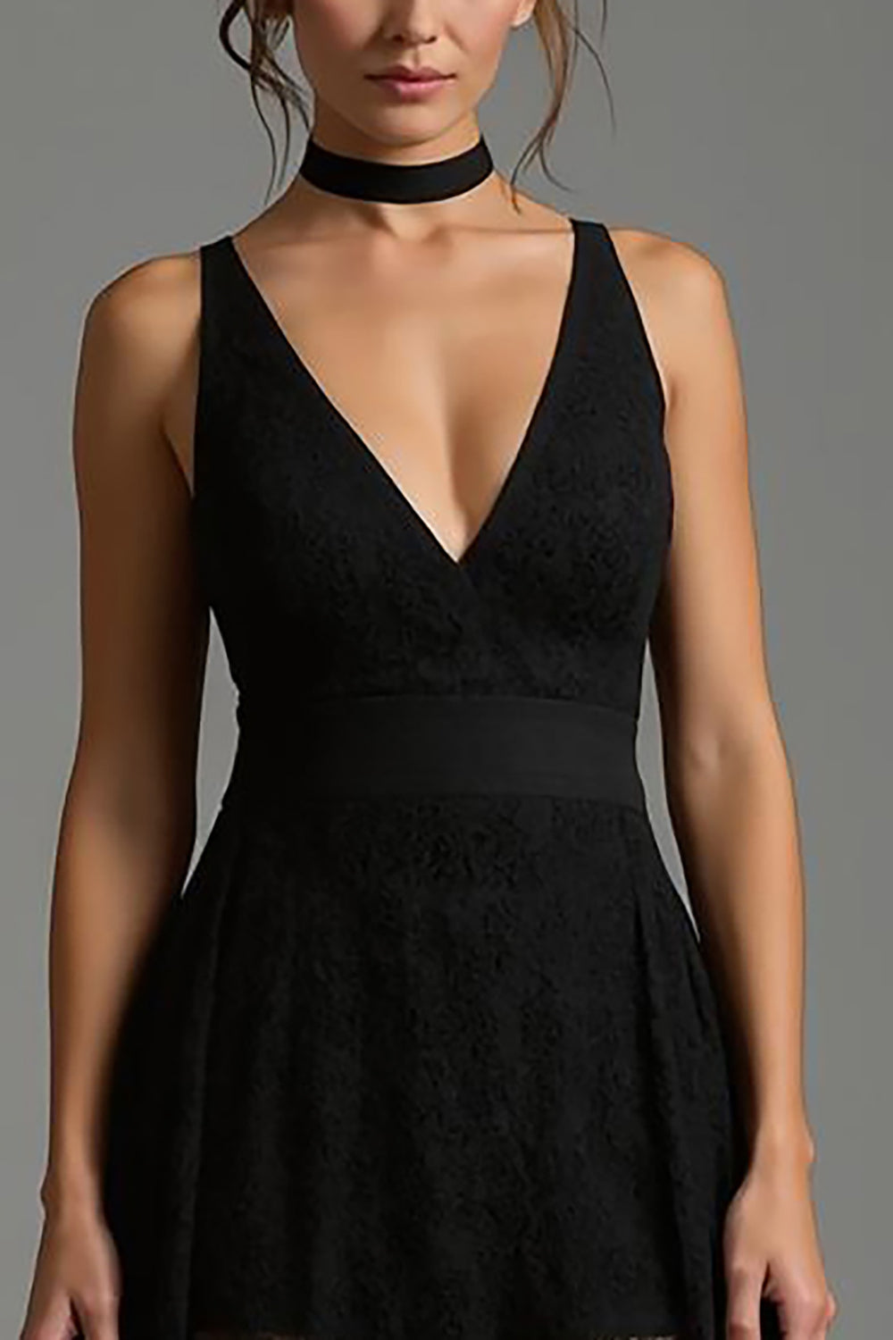 Black Lace V-Neck A Line Long Formal Dress