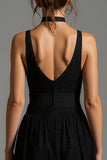 Black Lace V-Neck A Line Long Formal Dress