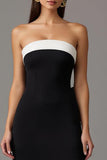 Black and White Strapless Sheath Long Formal Dress with Slit