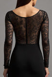 Black Sheath Illusion Neck Long Sleeves Formal Dress with Slit