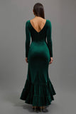 Dark Green Velvet Mermaid Long Sleeves Holiday Party Dress