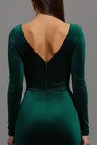 Dark Green Velvet Mermaid Long Sleeves Holiday Party Dress