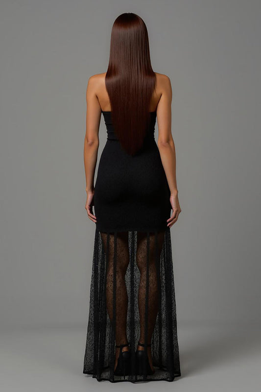 Black 3D Flowers Sheath V Neck Long Formal Dress with Lace