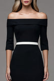 Black Off the Shoulder Pencil Half Sleeves Midi Work Dress