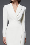 Simple Ivory Pencil Shawl Lapel Long Blazer Dress with Sleeves