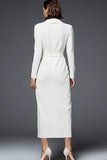 Simple Ivory Pencil Shawl Lapel Long Blazer Dress with Sleeves