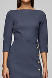 Twilight Pencil Bateau Neck Button Midi Work Dress with Slit