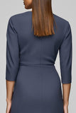 Twilight Pencil Bateau Neck Button Midi Work Dress with Slit