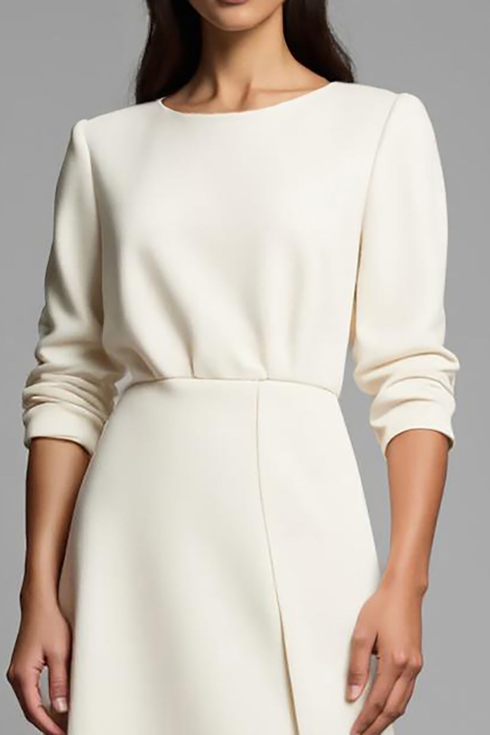 Pencil Boat Neck Ivory Midi Work Dress with Slit