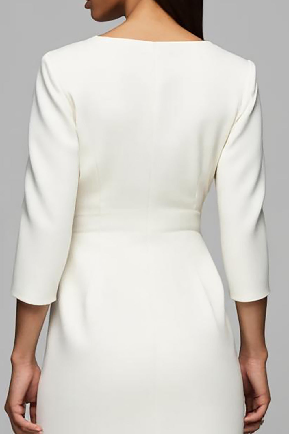 Ivory Pencil V-Neck 3/4 Sleeves Long Work Dress with Buttons