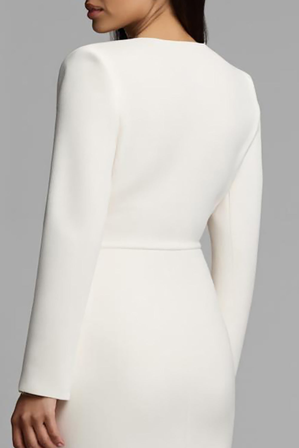 Simple Ivory Pencil Bateau Neck Midi Work Dress with Slit