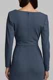 Twilight Square Neck Satin Ruched Long Work Dress with Ruffles