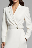 Ivory Notched Lapel A Line Long Blazer Dress with Pockets