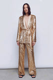 Sparkly Gold 2 Piece Sequins Women Prom Suits with Sash
