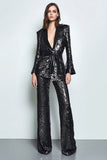Sparkly Black Sequins 2 Piece Women Prom Suits with Sash