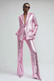 Sparkly Pink Sequins 2 Piece Women Prom Suits with Pockets