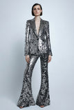 Silver Gray Sparkly 2 Piece Sequins Women Prom Suits with Pockets