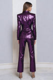2 Piece Sequins Dark Purple Sparkly Women Prom Suits with Sleeves