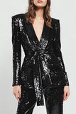 Sparkly Sequins Black 2 Piece Women Prom Suits with Sash