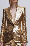 2 Piece Sparkly Gold Peak Lapel Sequins Women Prom Suits with Sleeves