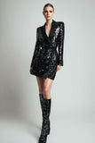 Sparkly Sequins Black Bodycon Peak Lapel Women Blazer
