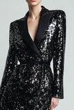Sparkly Sequins Black Bodycon Peak Lapel Women Blazer