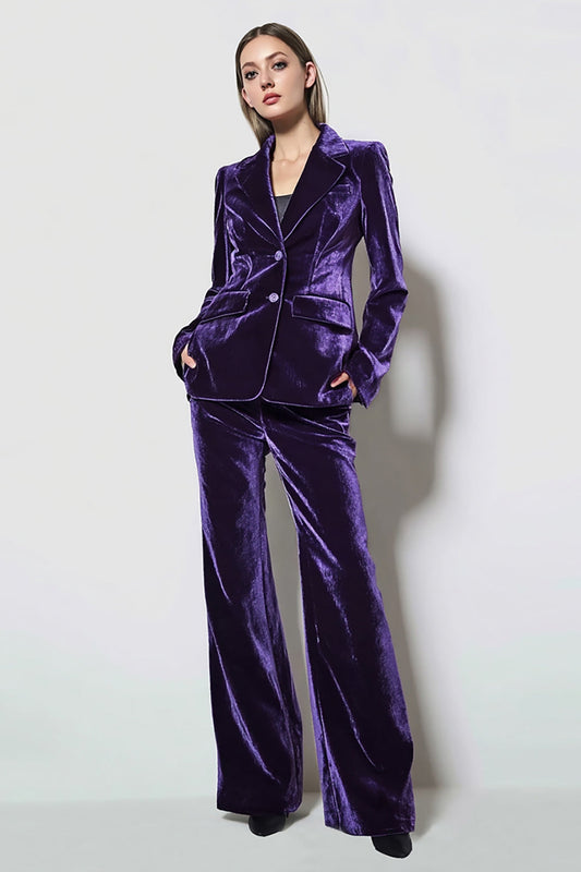 2 Piece Velvet Dark Purple Notched Lapel Business Suits