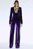 Dark Purple Velvet Peak Lapel 2 Piece Business Suits with Pockets