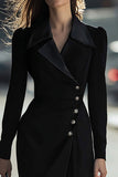 Black Pencil Single Breasted Long Sleeves Blazer Dress with Slit