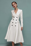 Ivory A Line Notched Lapel Midi Blazer Dress with Sleeves