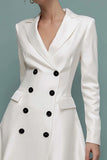Ivory A Line Notched Lapel Midi Blazer Dress with Sleeves