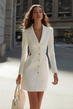 Ivory Pencil Satin Short Single Breasted Blazer Dress